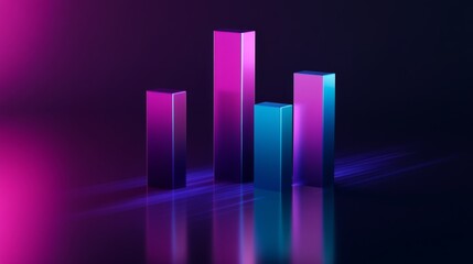 Colorful Abstract 3D Bar Graph on Reflective Surface with Lights