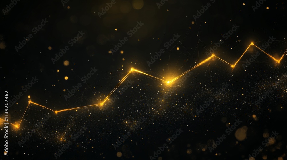 Poster abstract golden line graph with sparkles on dark background
