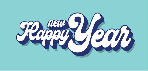 Happy new year 2025 text design with cute typography on a cyan background. modern and elegant typography, ideal for new year greeting cards, banners, or festive graphic projects
