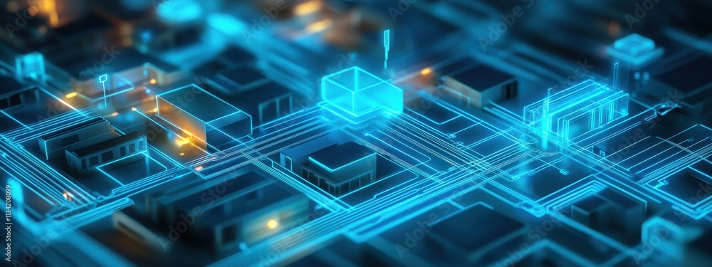 Aufkleber futuristic digital cityscape with neon lights and glowing circuit patterns representing smart urban 