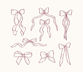 Hand drawn bows collection. Whimsical illustration