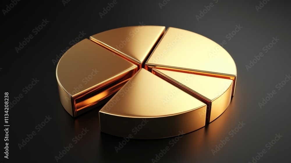 Fototapete Golden Pie Chart Segment Display on Dark Background