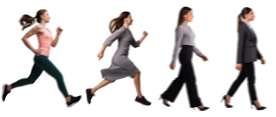 Women Running in Dresses with Motion Blur Isolated on Transparent Background PNG for Photo Scenes Set