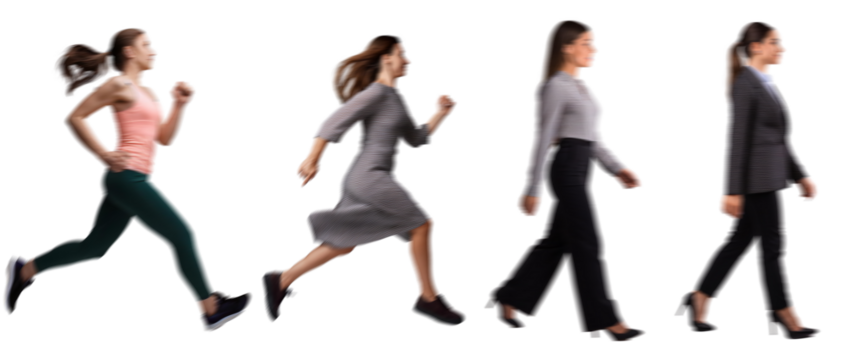 Women Running in Dresses with Motion Blur Isolated on Transparent Background PNG for Photo Scenes Set