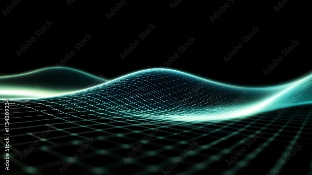Poster abstract digital wave pattern with grid and smooth curves effect