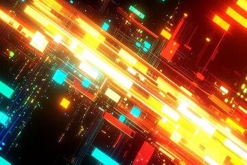 Dynamic Abstract Background with Colorful Lines and Shapes Representing Modern Technology, Data Flow, and Digital Connectivity in Vibrant hues