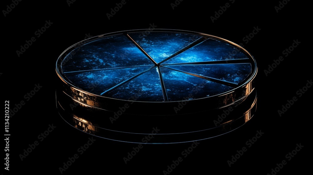 Poster abstract circular structure with blue cosmic texture and reflection