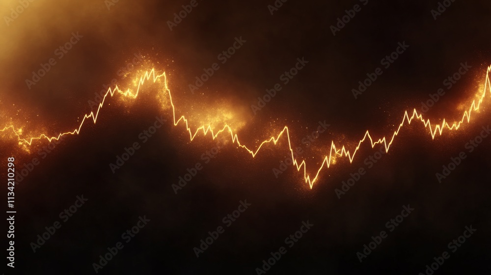 Aufkleber golden abstract wave graph design with sparkling light effects