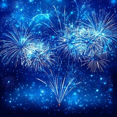 2025 Happy New Year – Celebration with fireworks lighting up the blue evening sky.