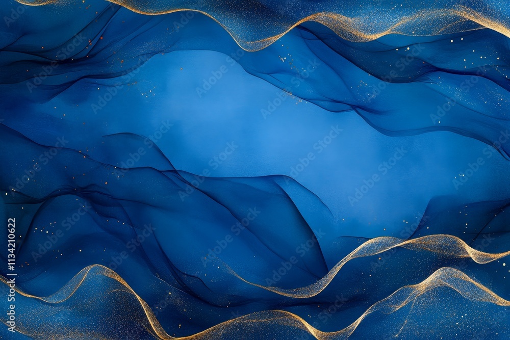 Poster elegant blue fabric with shimmering gold accents flowing across the surface creating a dreamy and et