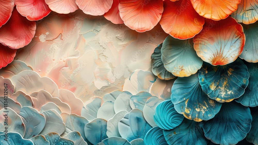 Poster create a circle that is blank in the middle. the rim of the circle is made of scales in pastel color