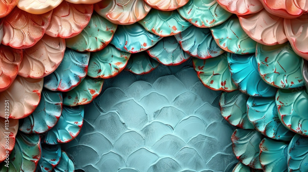 Poster create a circle that is blank in the middle. the rim of the circle is made of scales in pastel color