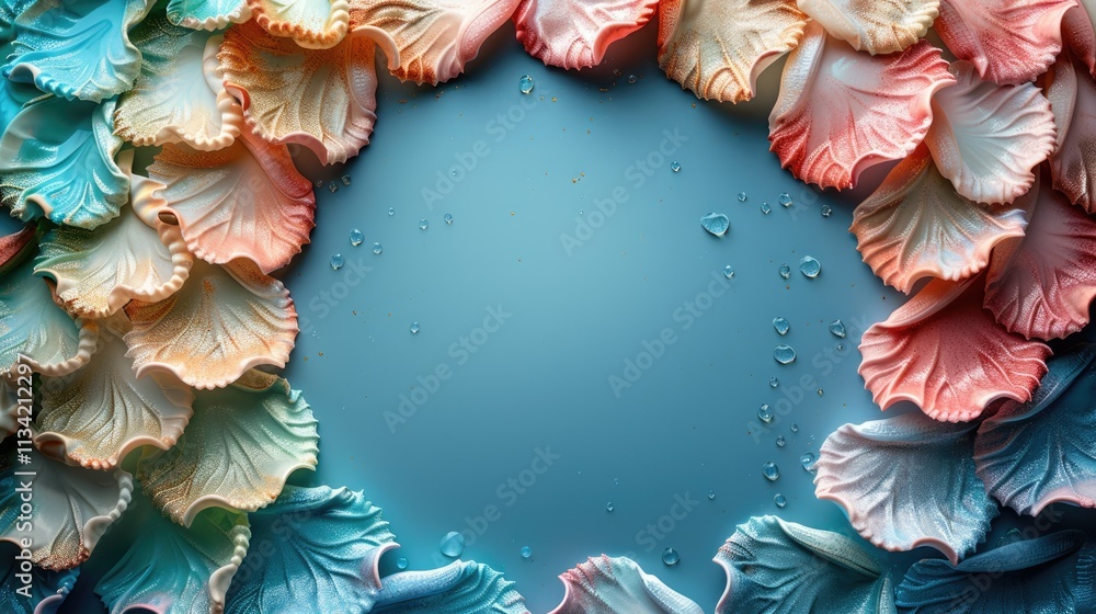 Poster create a circle that is blank in the middle. the rim of the circle is made of scales in pastel color