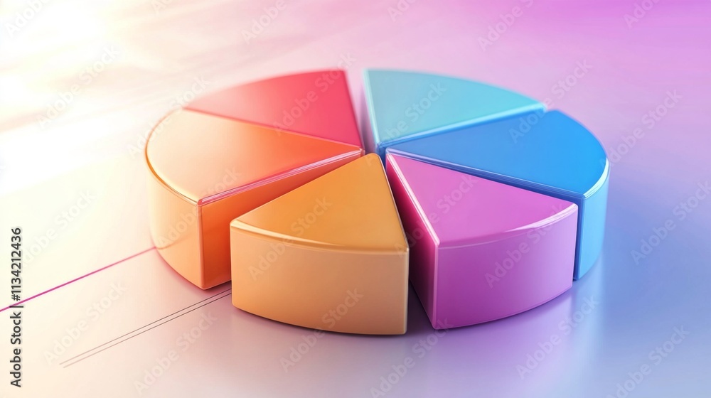 Poster Colorful 3D Pie Chart on Soft Gradient Background Illustrating Data