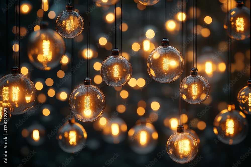 Poster elegant string lights in hanging glass orbs create a magical atmosphere with warm glow and soft back