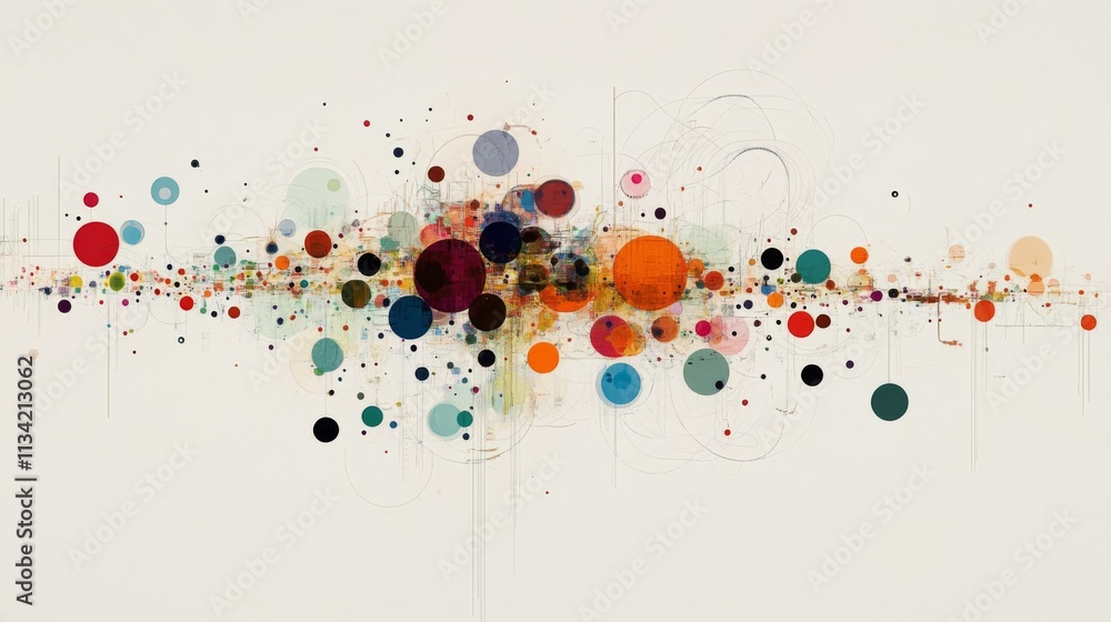 Poster Colorful Abstract Design with Circular Shapes and Soft Lines