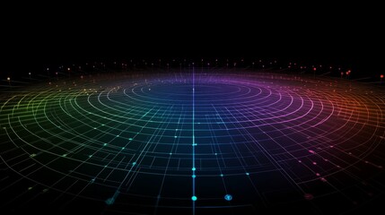 Abstract Colorful Circles and Lines on Dark Background in Motion