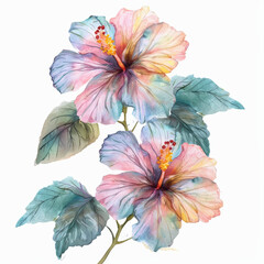 Vibrant Watercolor Hibiscus Flowers Illustration with Soft Pastel Hues