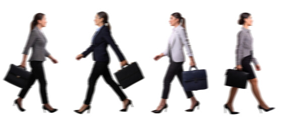 Businesswoman Walking with Motion Blur Isolated on Transparent Background PNG for Photo Scenes Set