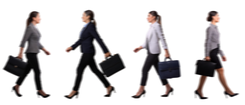 Businesswoman Walking with Motion Blur Isolated on Transparent Background PNG for Photo Scenes Set