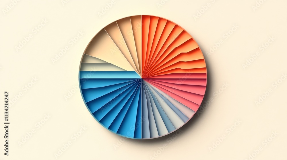 Poster colorful circular paper chart with fan-like sections and texture