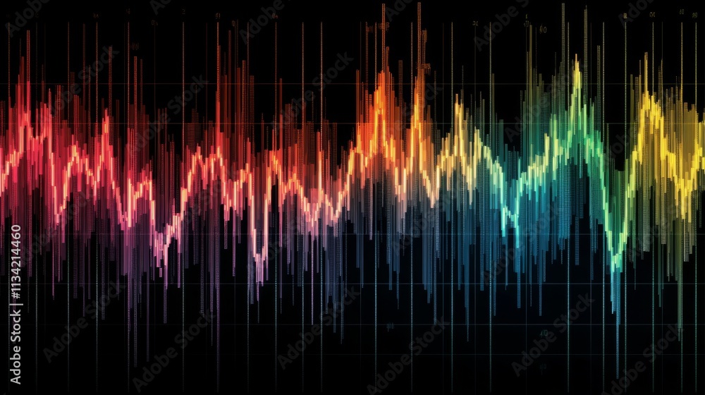 Poster colorful audio waveform visualization on black background