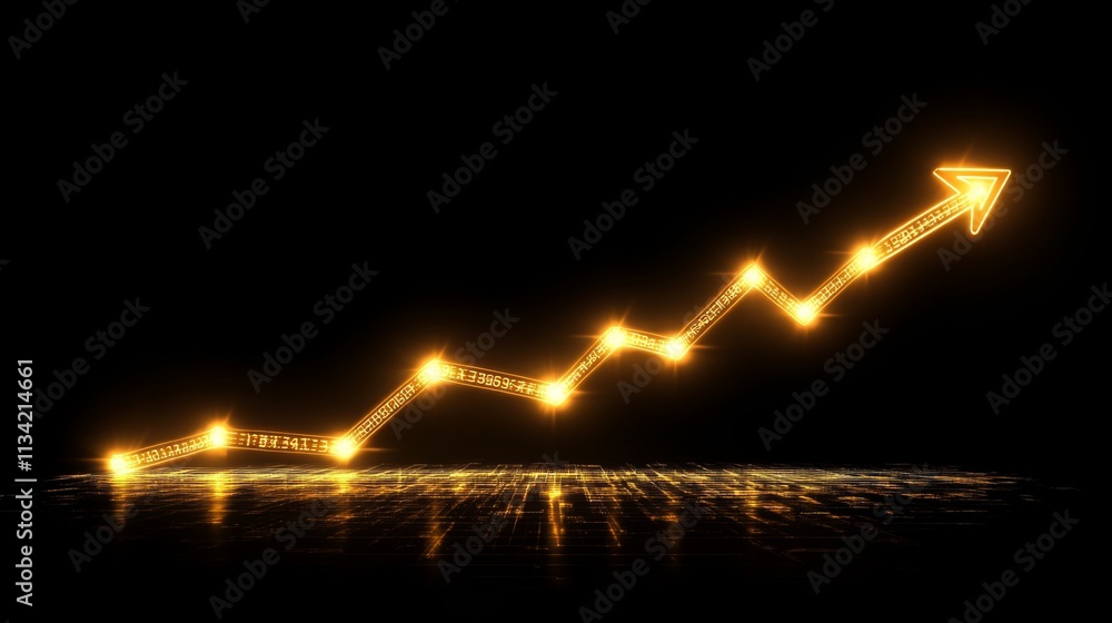 Aufkleber golden ascending line graph on dark background for financial themes