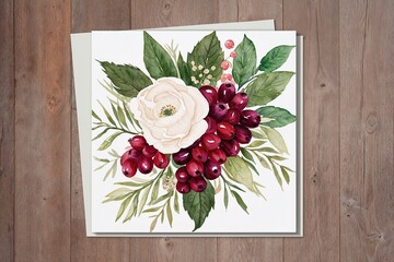 Rustic Berry Watercolor Design with Cream Blush Accents for Wedding Invitations and Seasonal Greetings