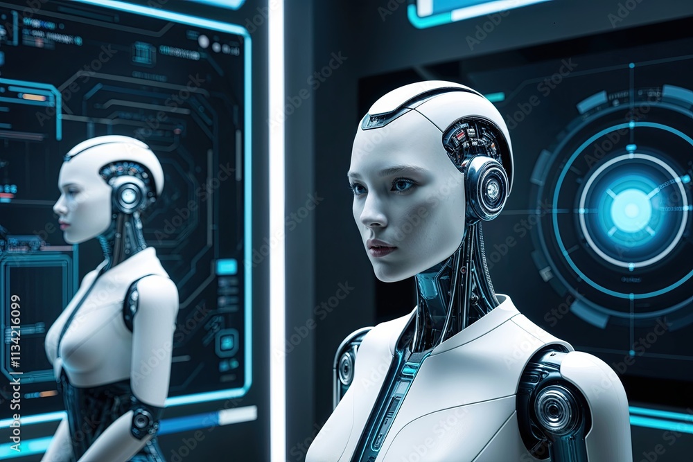 Poster advanced android design in a high-tech digital setting