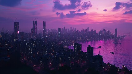 Obraz premium Mumbai Cityscape Turning Purple at Dusk