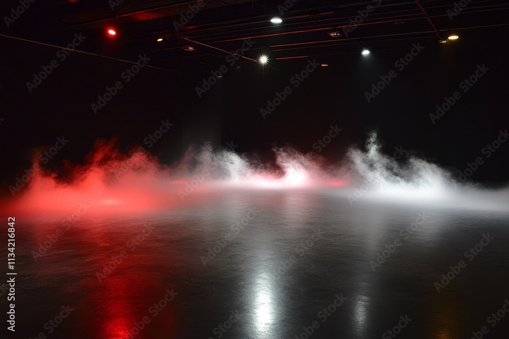 Poster ethereal fog and dramatic lighting in a dark studio space creating a mystical scene for artistic per