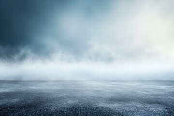 Ethereal Landscape with Fog and Mist Over a Still Water Surface Creating a Dreamy Atmospheric Scene in Shades of Blue and Gray