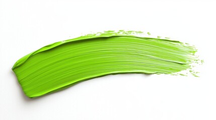 Green brush stroke of oil paint isolated on white background. Hand drawing brush line. Colorful...