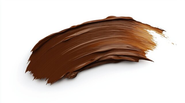 Brown brush stroke of oil paint isolated on white background. Hand drawing brush line. Colorful realistic modern design element