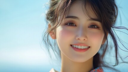 Fototapeta premium Portrait of a young woman smiling in natural sunlight