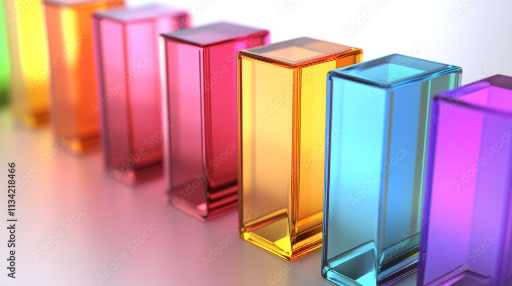 Poster colorful transparent blocks in a line on a soft background