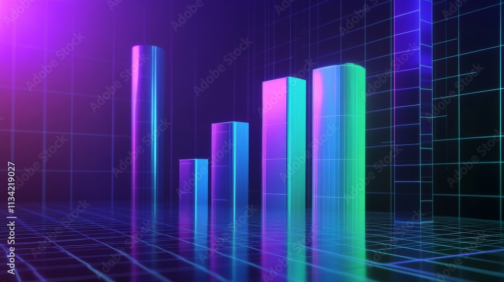 Poster abstract data visualization with colorful bars and grid background