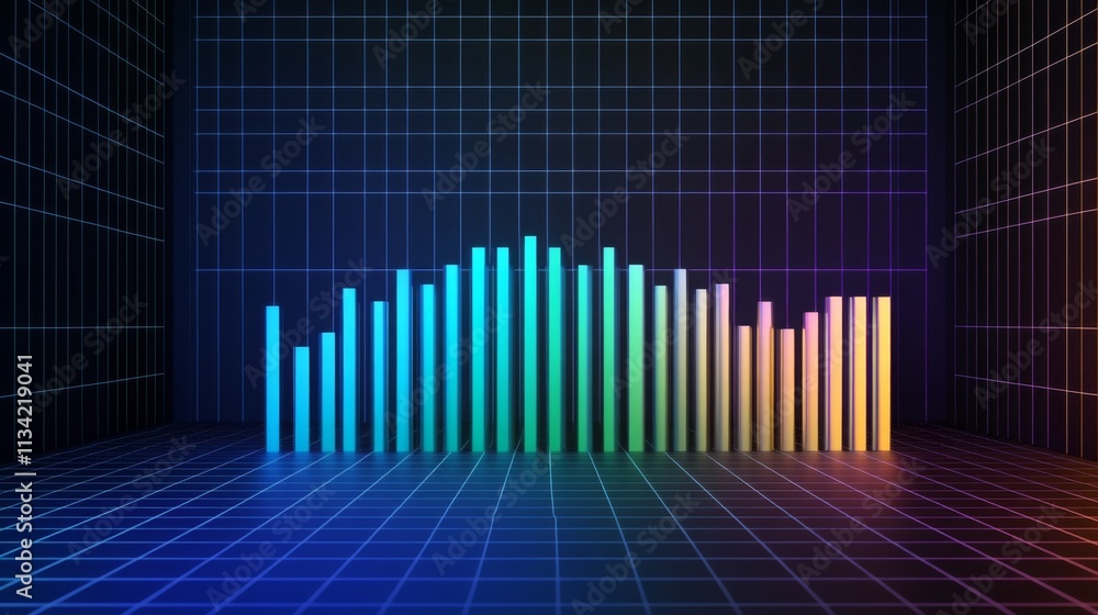 Poster colorful 3d graph with dynamic bars on dark background