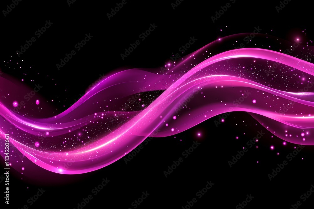 Aufkleber flowing pink waves on a black background with bright glimmers and sparkles for creative and abstract