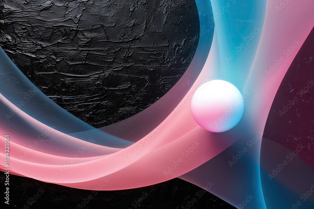 Poster elegant pink and blue gradient on textured black background with glowing light orb and generous text