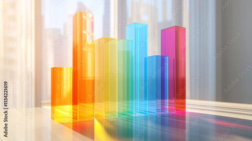 Poster Colorful Transparent Bar Graph on Bright Window Background