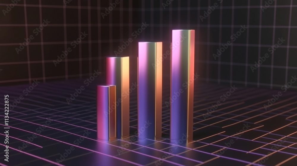 Poster colorful gradient bars representing growth and progress in 3d space