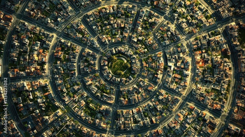 Poster a fractal city grid layout, with streets and buildings arranged in a repeating fractal pattern, crea