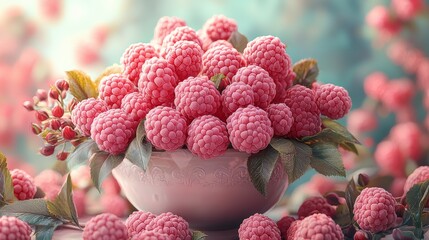 Close-up of fresh raspberries with mint