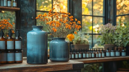Obraz premium Vintage apothecary jars in a sunny window