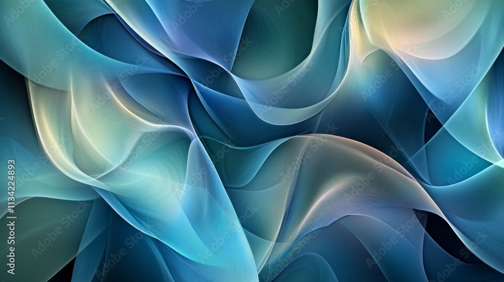 Poster abstract wave patterns in blue and teal hues