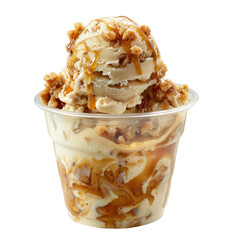 ice cream scoop in a plastic cup glass isolated on transparent white background, clipping path