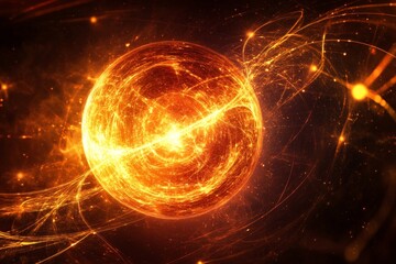 Obraz premium Glowing Orb of Energy in a Cosmic Space with Radiant Light Trails and Celestial Background Showcasing the Beauty of Stellar Phenomena and Universal Wonders
