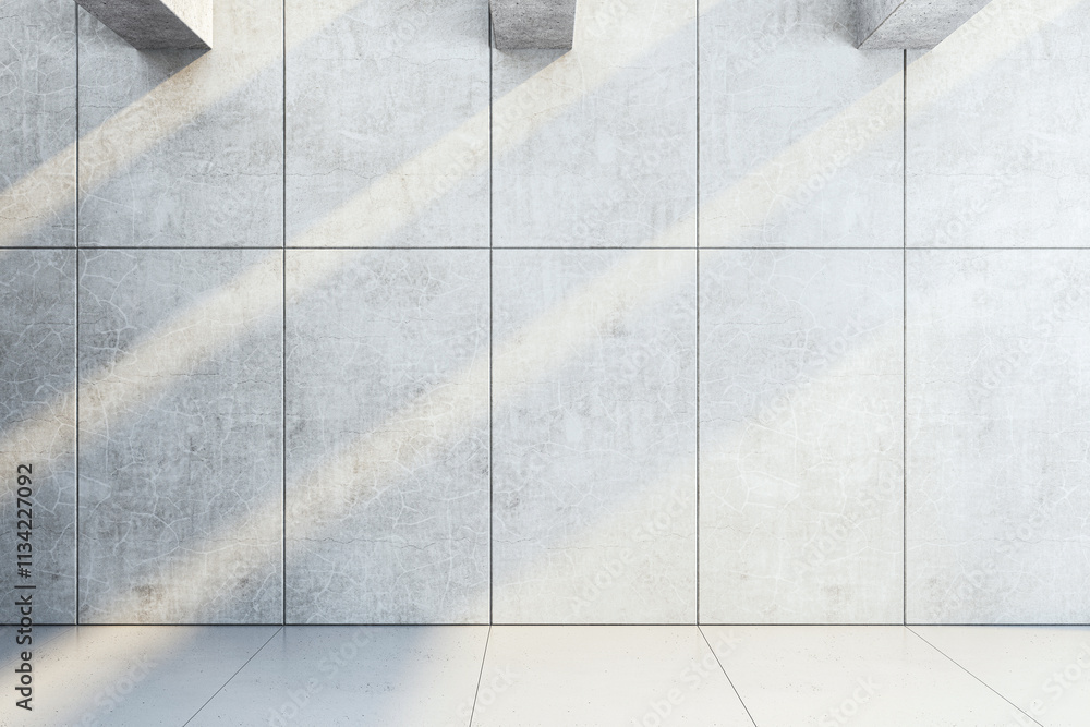 Poster empty concrete wall with sunlight and shadows in a modern room. 3d rendering