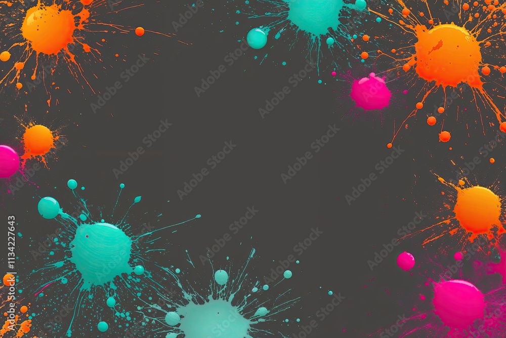 Poster retro neon gradient background with vibrant orange teal and magenta blobs on dark grey canvas